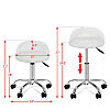Wheeled facial stool with dimensions. 