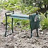 Padded garden stool in the garden with the tool pouch attached. 