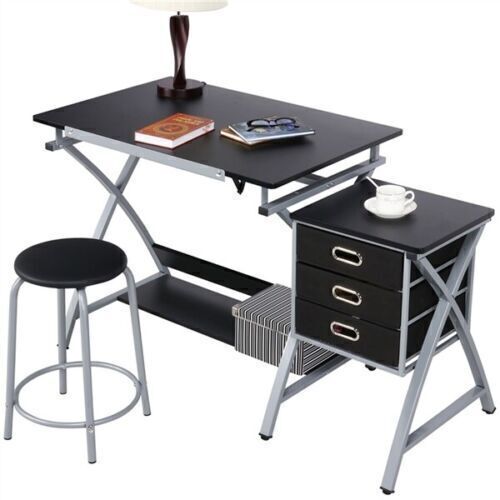 Drafting table with storage & stool.