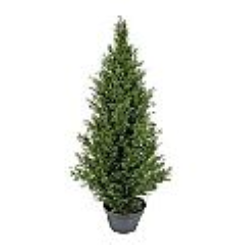 4 foot potted artificial cedar topiary tree. 