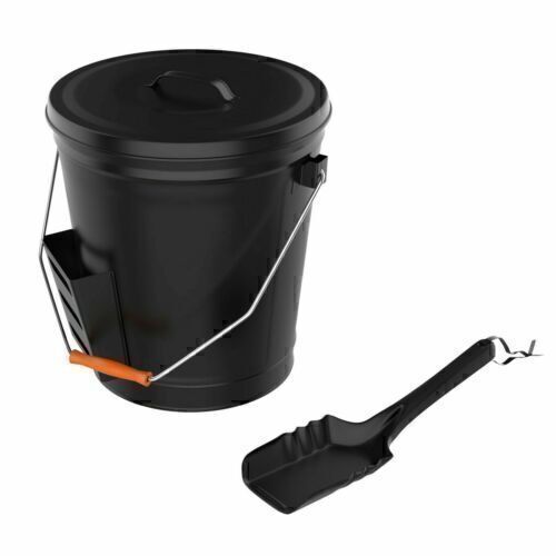 Steel ash bucket with lid and shovel