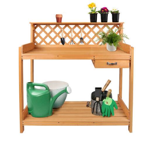 Wood potting bench, gardening table.