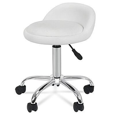 Adjustable rolling swivel stool. 