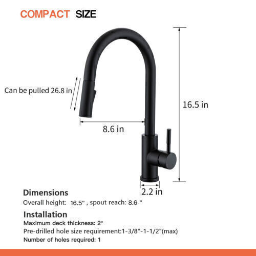 Kitchen plumbing fixture with dimensions and requirements.