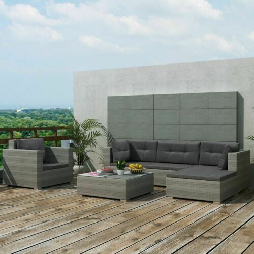6 Piece poly-rattan outdoor sofa set