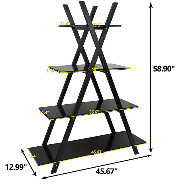  4 Shelf ladder display stand with dimensions.