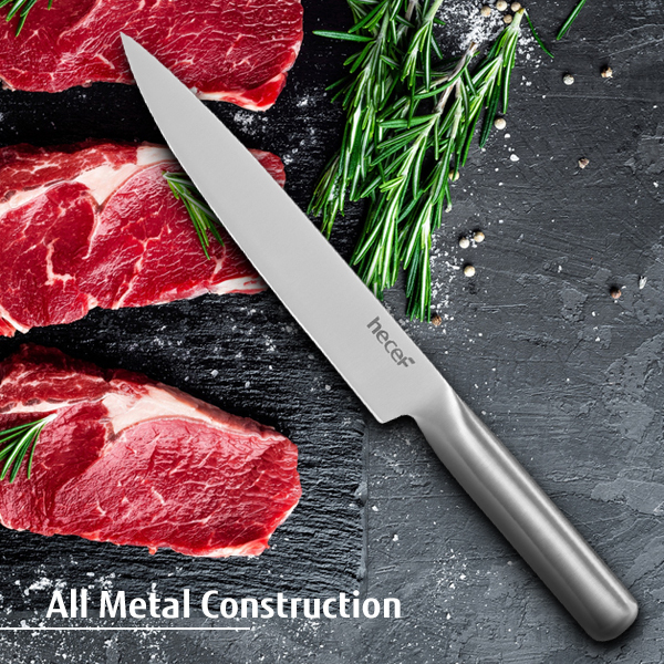 All metal construction stainless steel kitchen knife. 