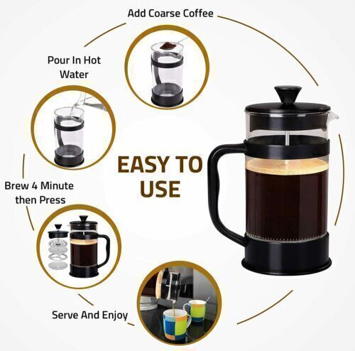Easy to use French press with directions. 