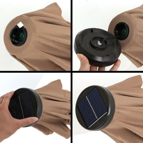 Solar panel top for umbrella with LED lights
