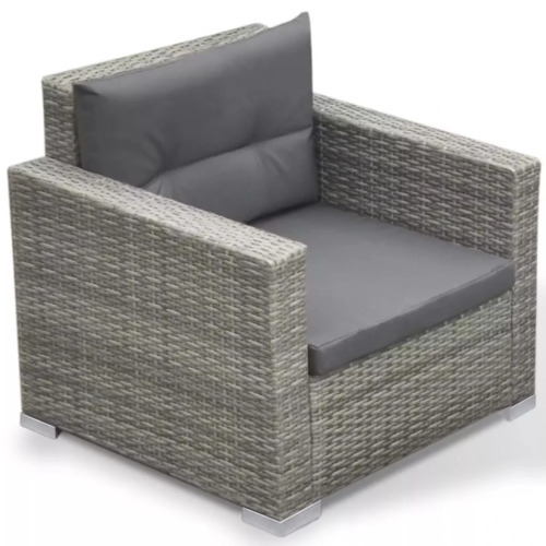 Poly-rattan armchair gray with cushions