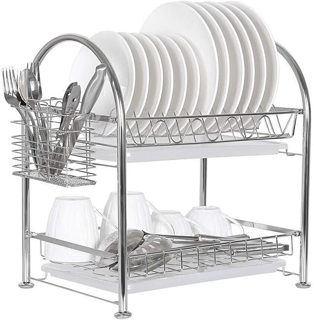 2-Tier stainless steel dish drying rack. 