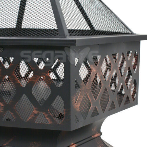 Mesh sides of metal fire pit. 