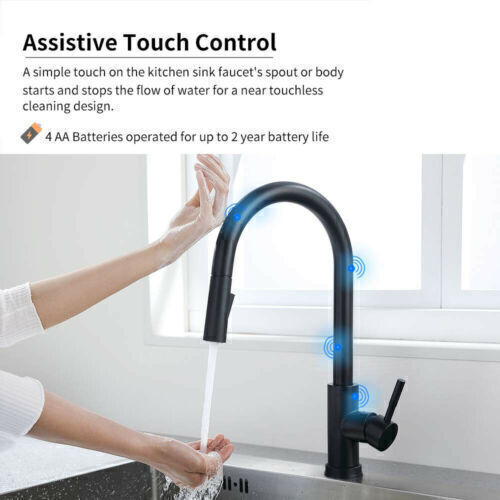Picture with directions for use of touch sensor faucet. 