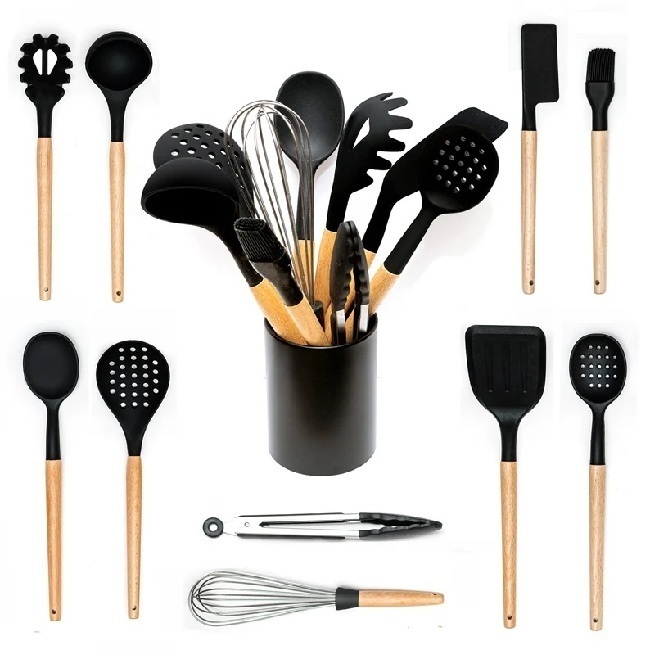 Black Silicone tipped kitchen utensil set