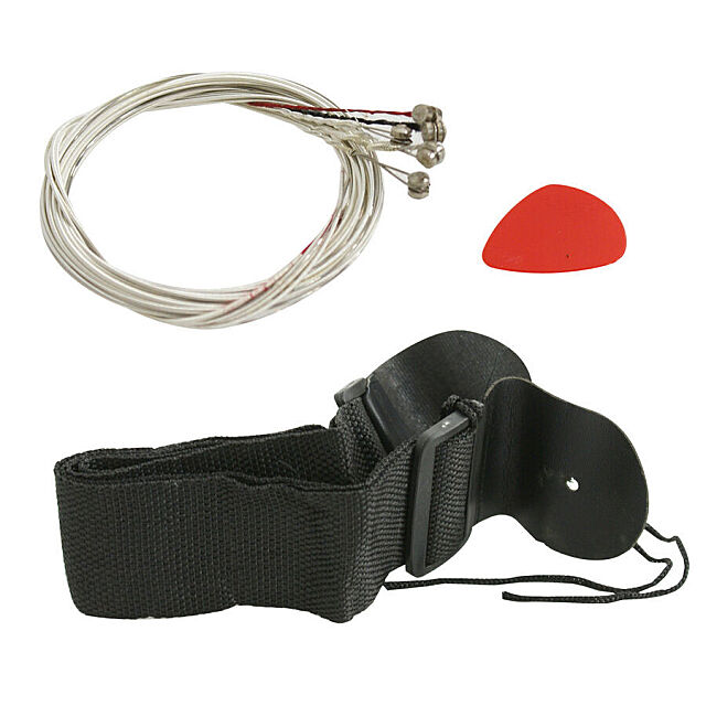 Strap, extra strings & pick included with guitar starter set.