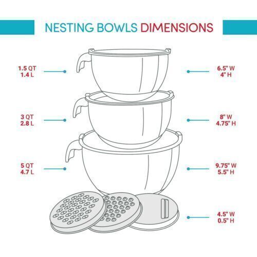 Mixing bowl drawing with dimensions. 