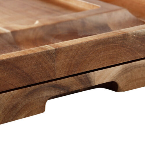 Detailed view of the slide out drawer handle for this serving tray. 