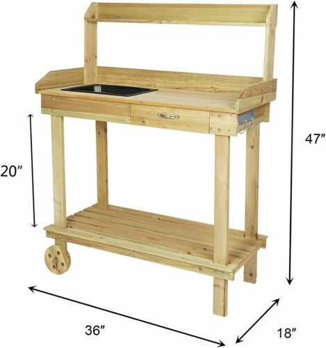 Potting bench with dimensions.