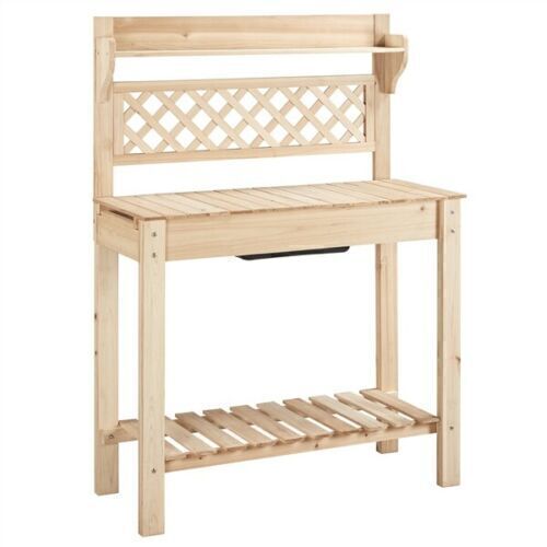 Potting bench with closed table top.