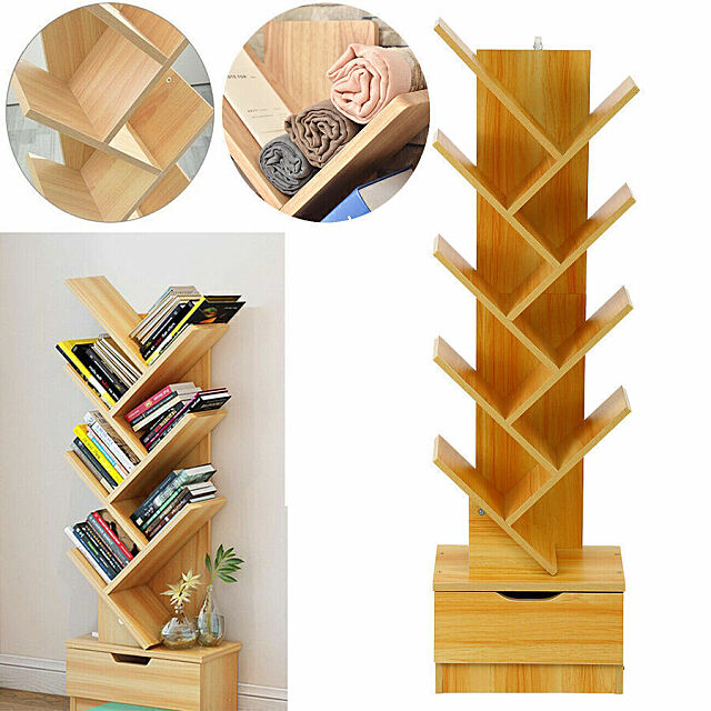 Tree style bookcase with inset details. 